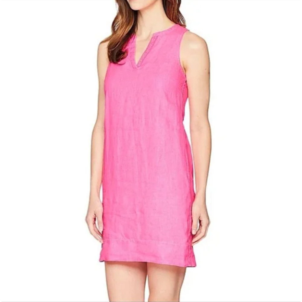 Tommy Bahama small Seaglass Linen Shift Dress Hot Pink Sleeveless Coastal Beach